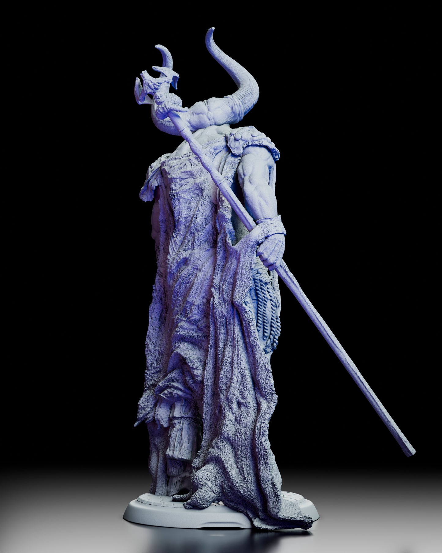 Rear view of The Lord of Darkness figure highlighting flowing cloak and staff detail
