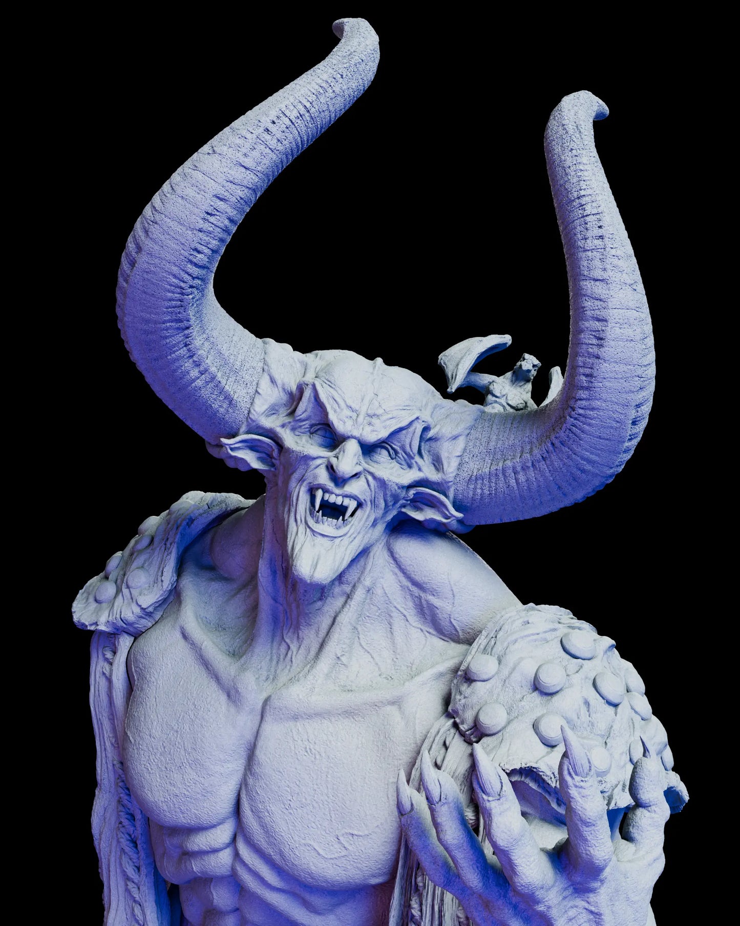 Close up view of The Lord of Darkness figure model kit highlighting horn texture facial detail and snarling expression
