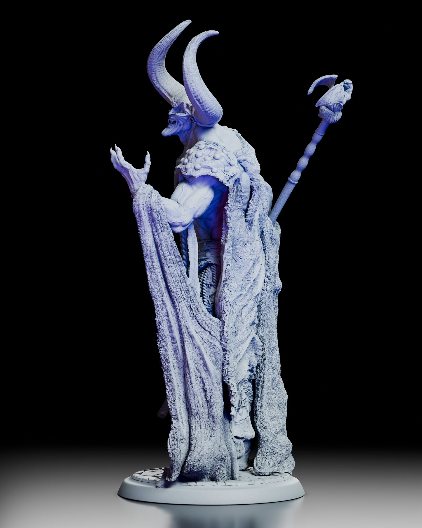 Left side view of The Lord of Darkness model showcasing draped garments and horn profile
