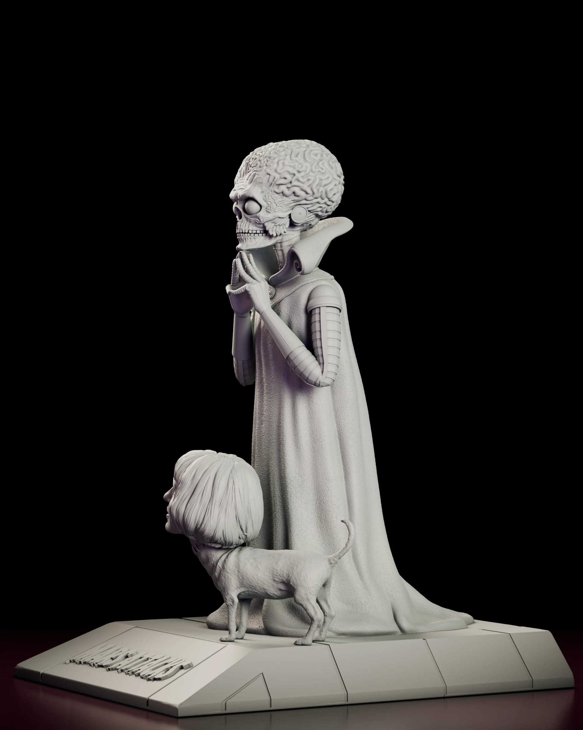 Left side view of the Mars Attacks figure model kit showing the swept collar and the dog in profile