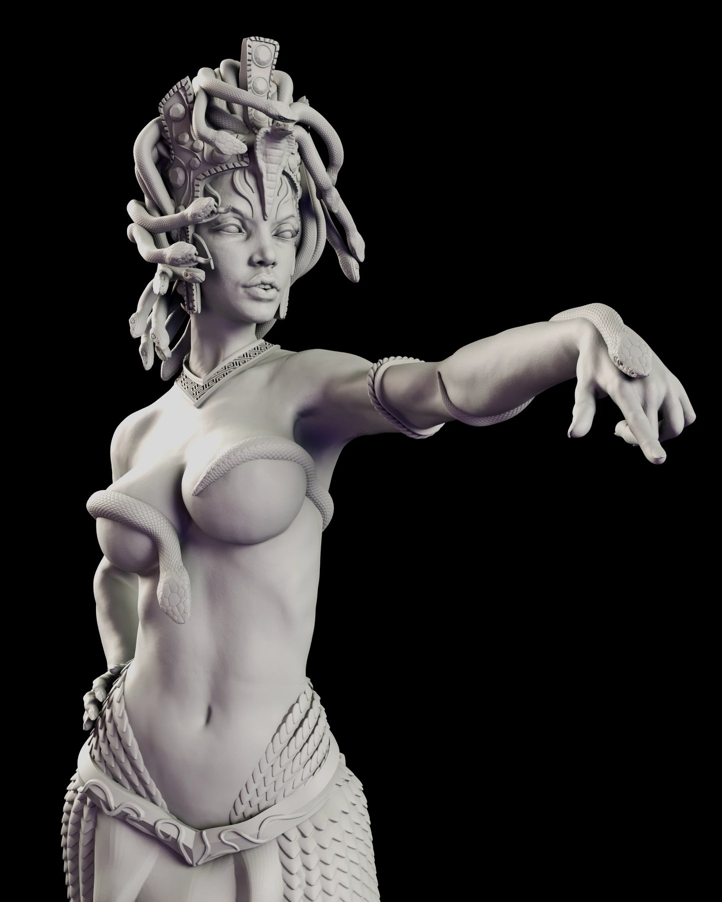 The Gorgon Queen showcasing detailed torso, and intricate hair of living snakes