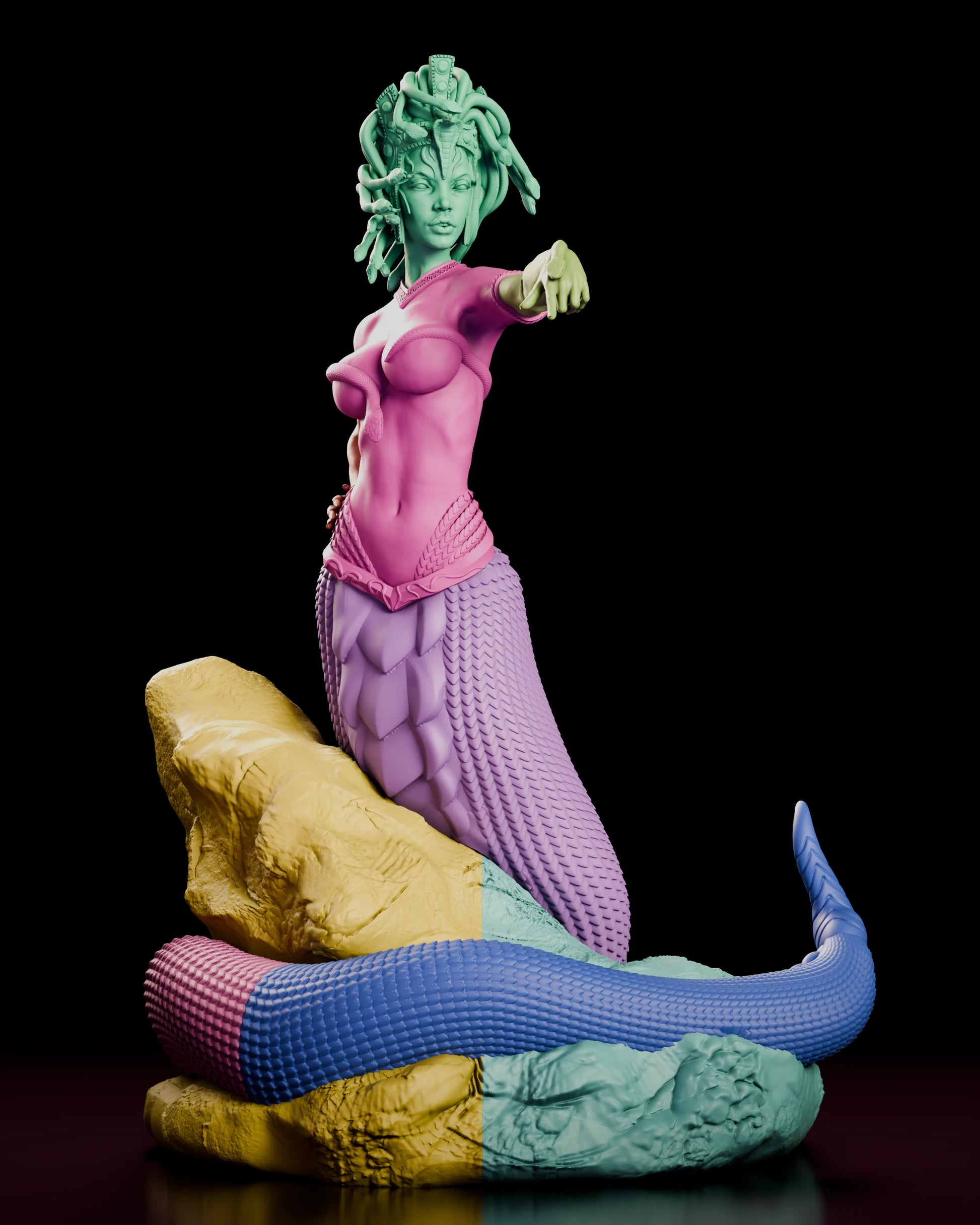 multi-colored parts breakdown for Medusa - The Gorgon Figure Kit