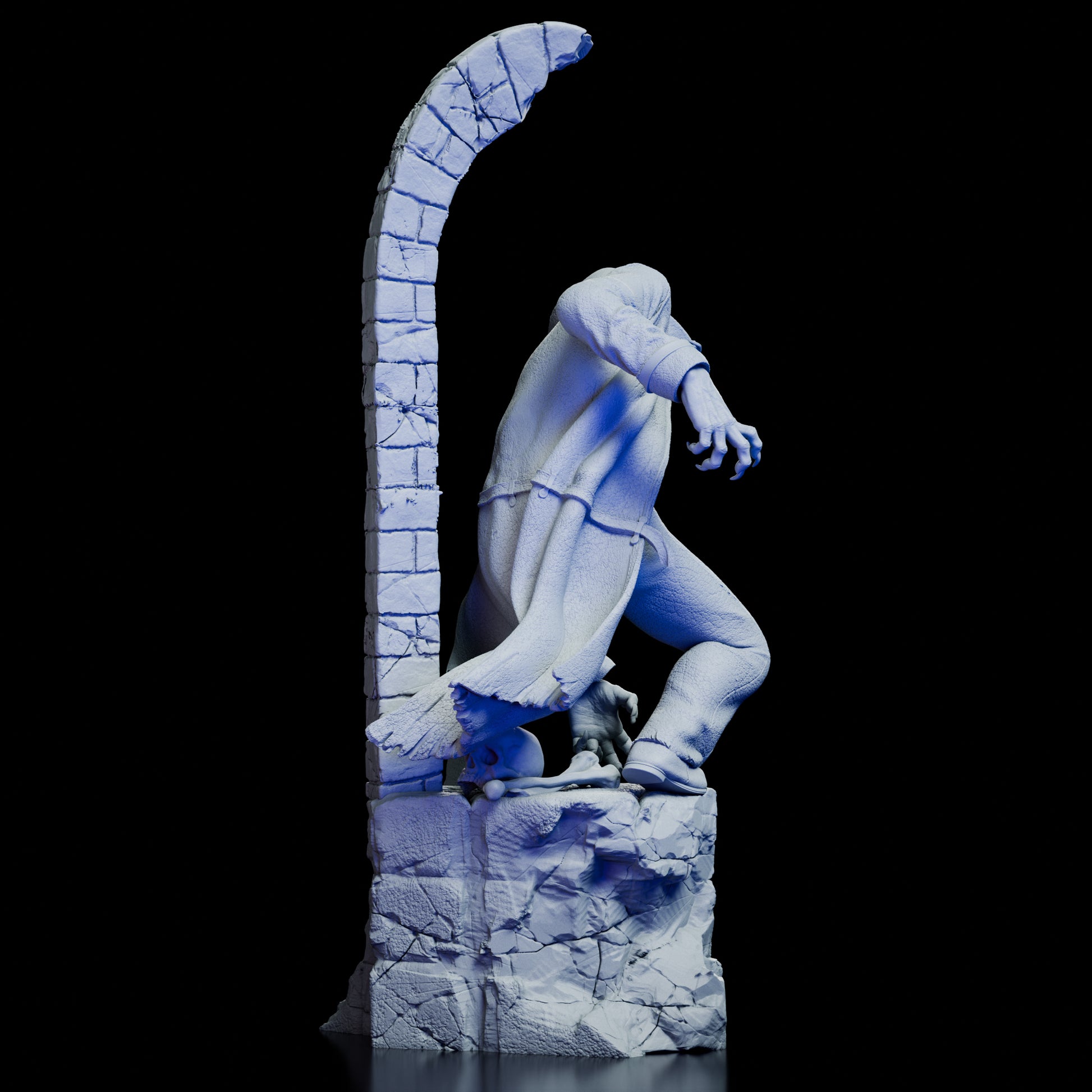Back view of Nosferatu Figure Model Kit showing flowing coat and textured stone base