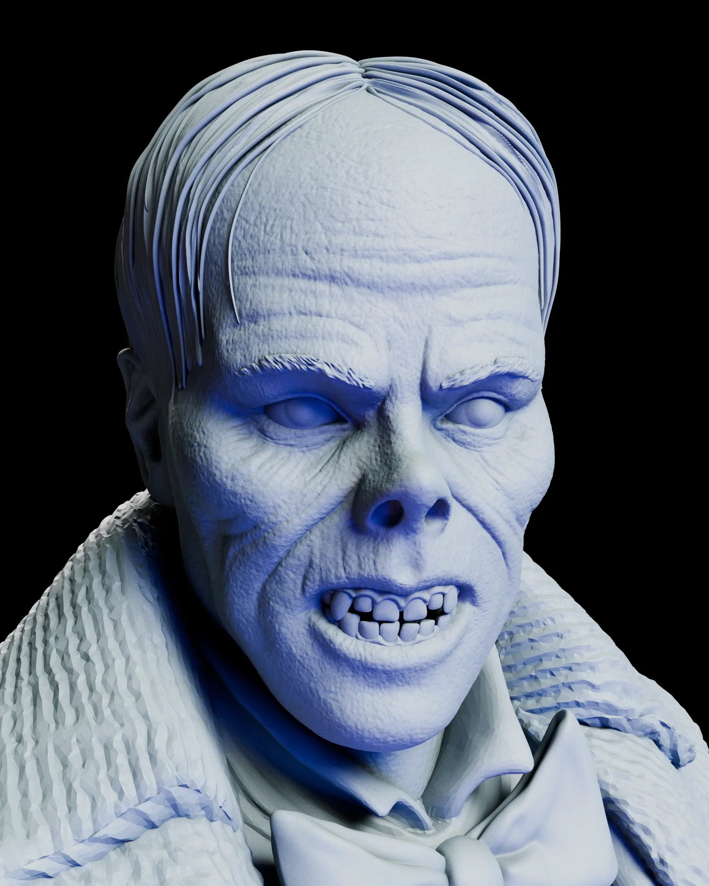 Close-up portrait of the Phantom head sculpt featuring the gaunt facial features, and haunting expression