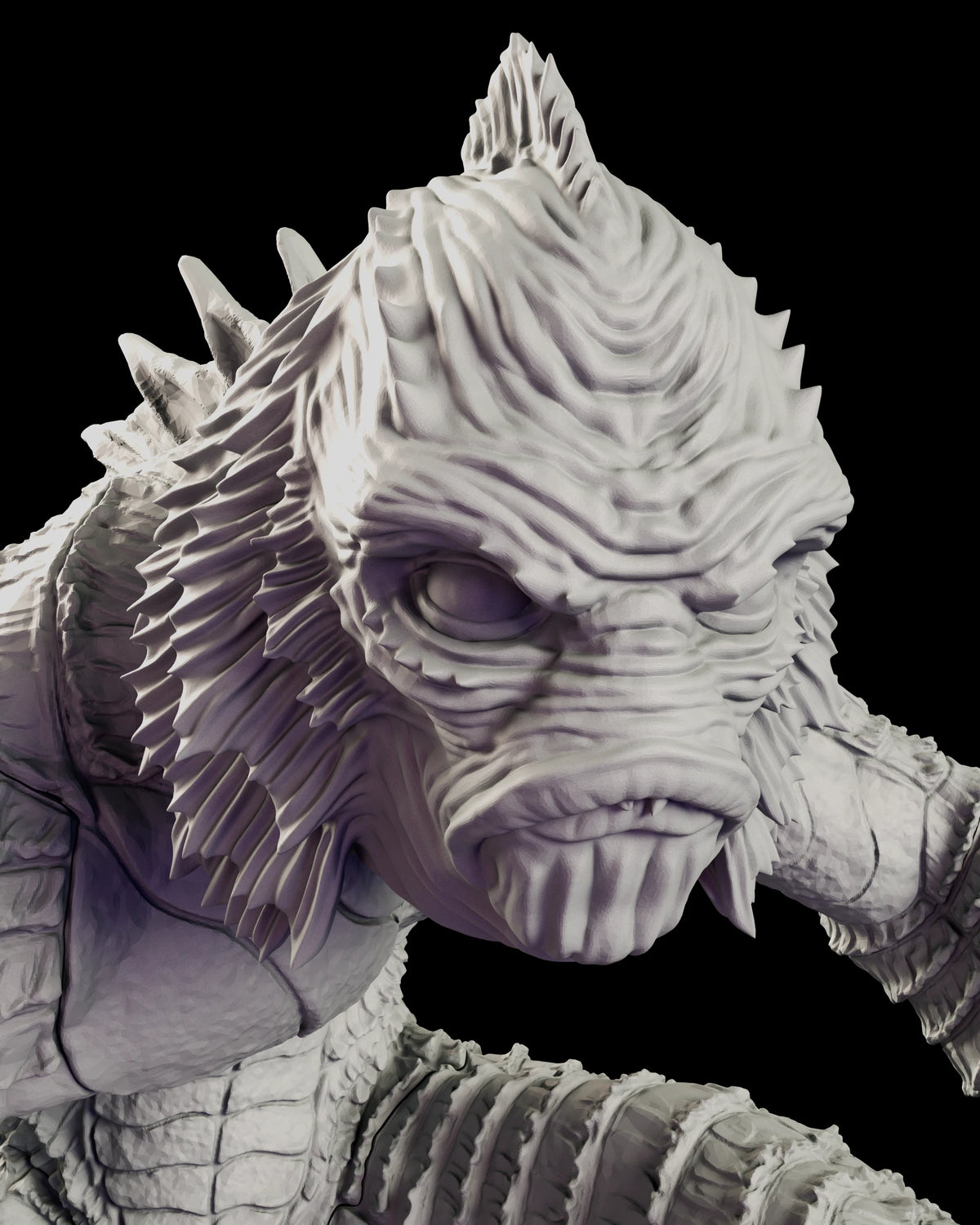 Portrait of the alternate closed-mouth Creature head with the lips drawn tight and spines along the crest