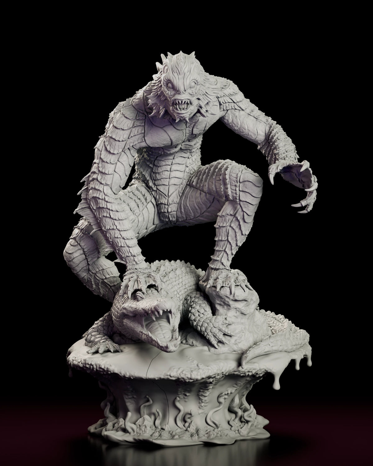 Front view of the Predator of the Lagoon figure model kit showing the plated scales, fin ridges and spread claws