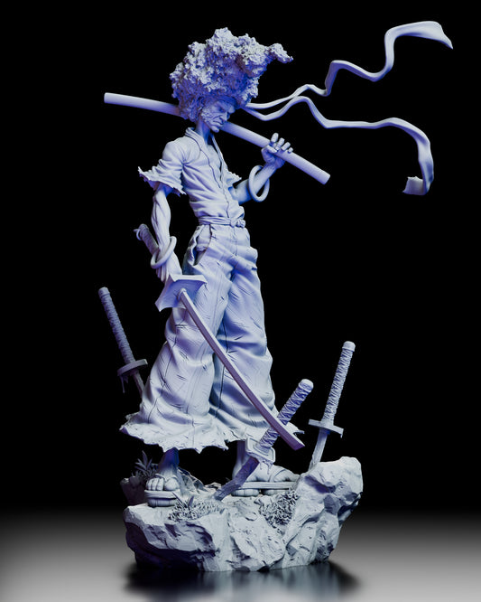 360 degree turntable video of Afro Samurai figure model kit showcasing full sculpt and cinematic detail
