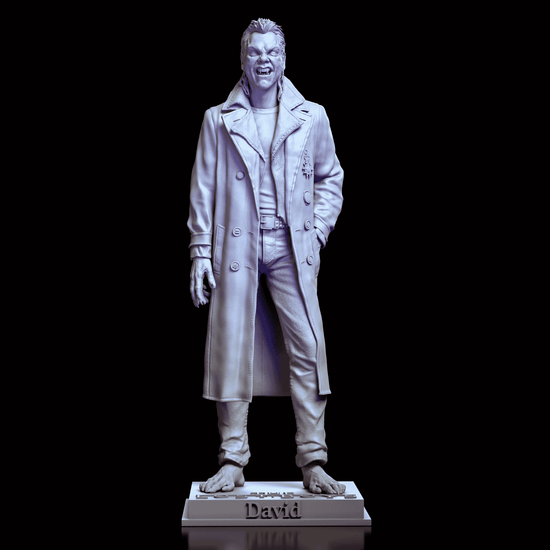 360° turntable video of the David Vampire maquette by Diklich Art featuring snarling fangs bare feet tattered trench coat and dynamic vampire pose from every angle