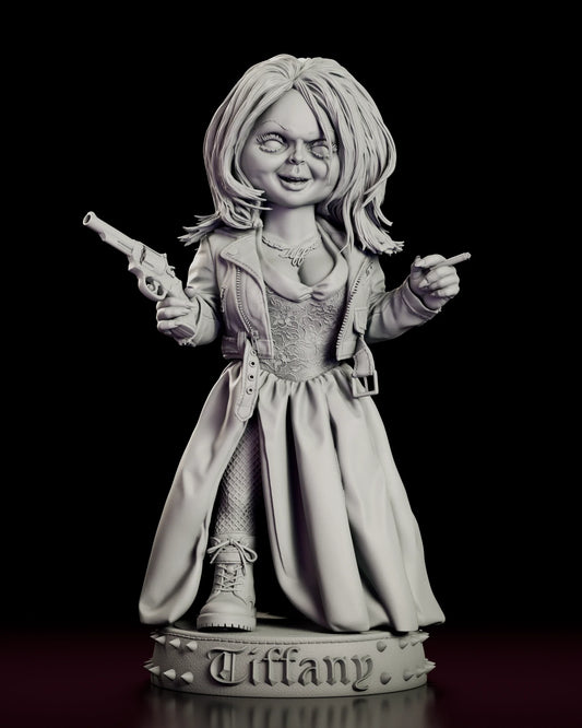 Rotating view of the Tiffany figure model kit holding a revolver and a cigarette on a nameplate base