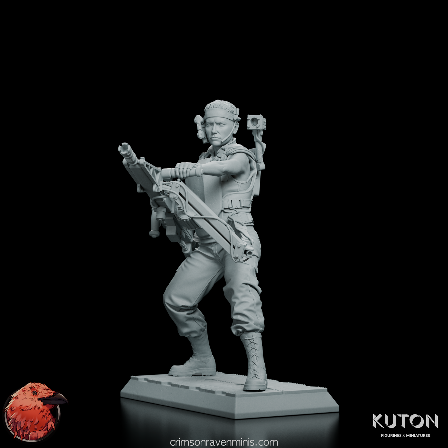 Close-up side view of Private Vasquez Figure Model Kit, emphasizing the smart gun and detailed armor.