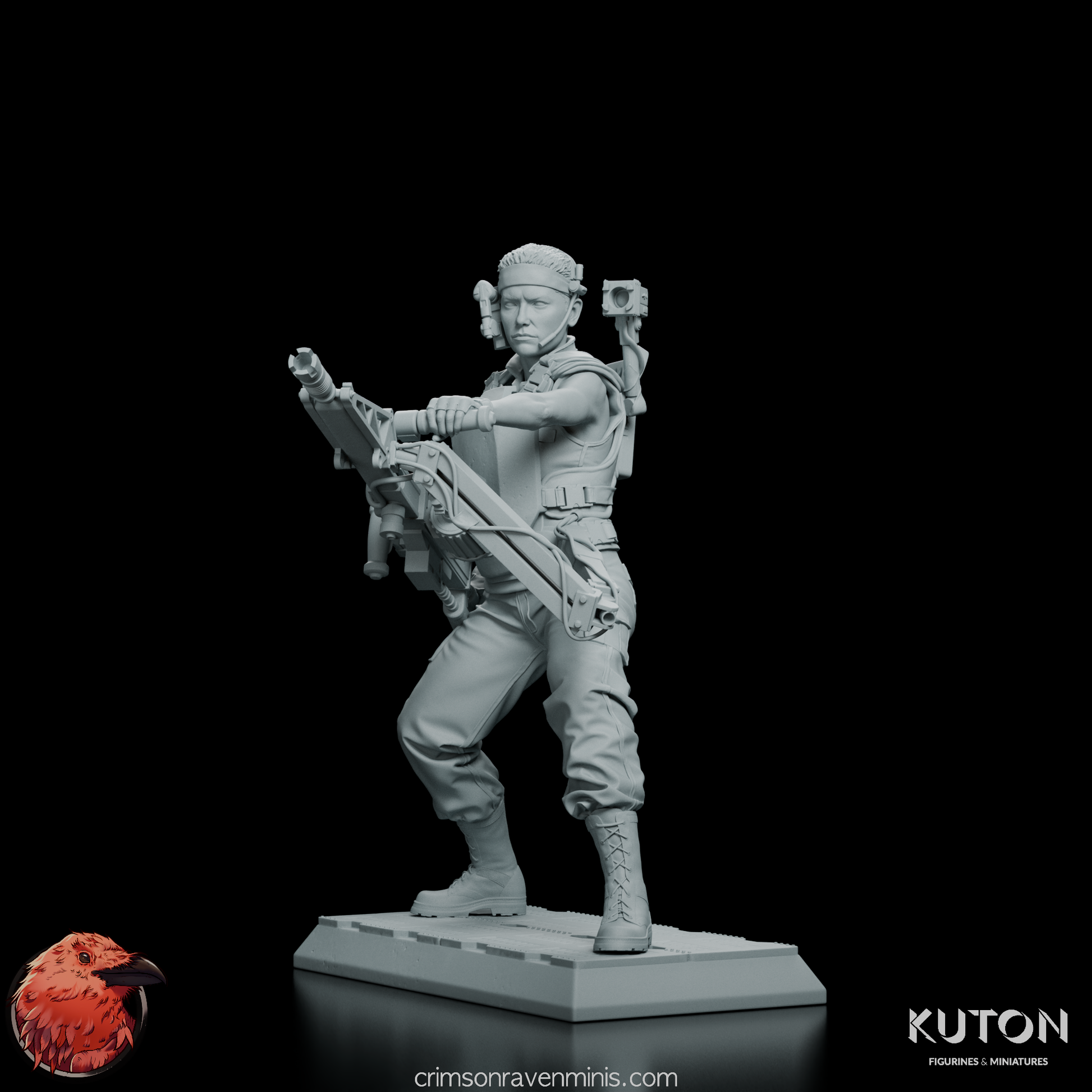 Close-up side view of Private Vasquez Figure Model Kit, emphasizing the smart gun and detailed armor.