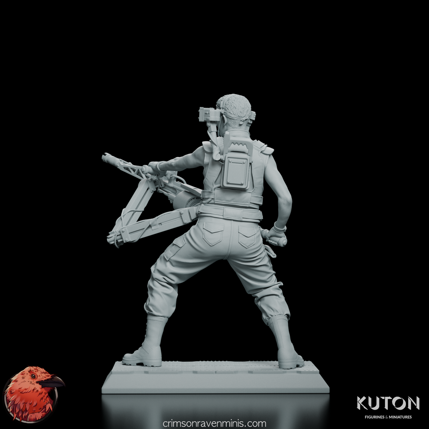 Rear angled view of Private Vasquez Figure Model Kit, showing intricate details of her gear.