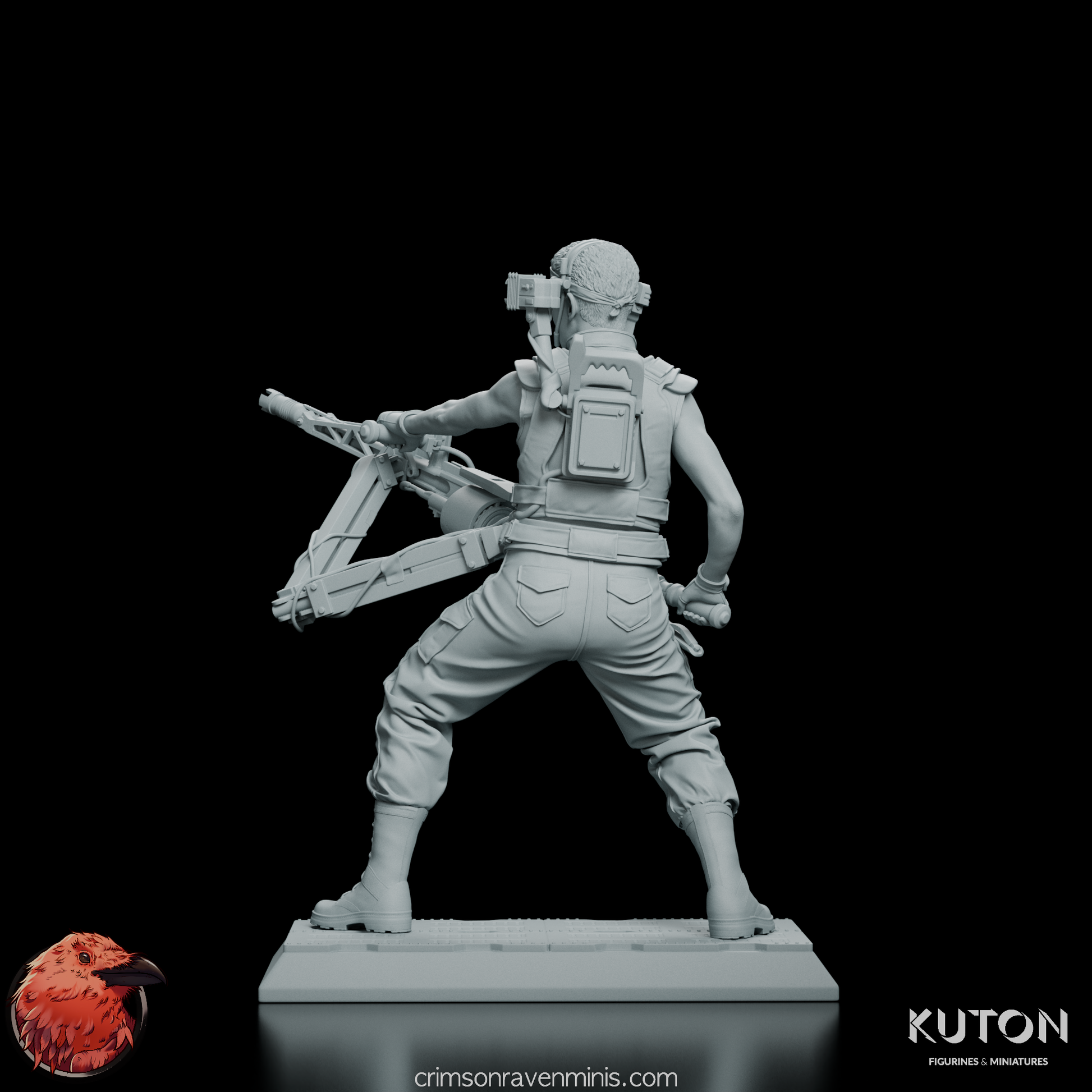 Rear angled view of Private Vasquez Figure Model Kit, showing intricate details of her gear.