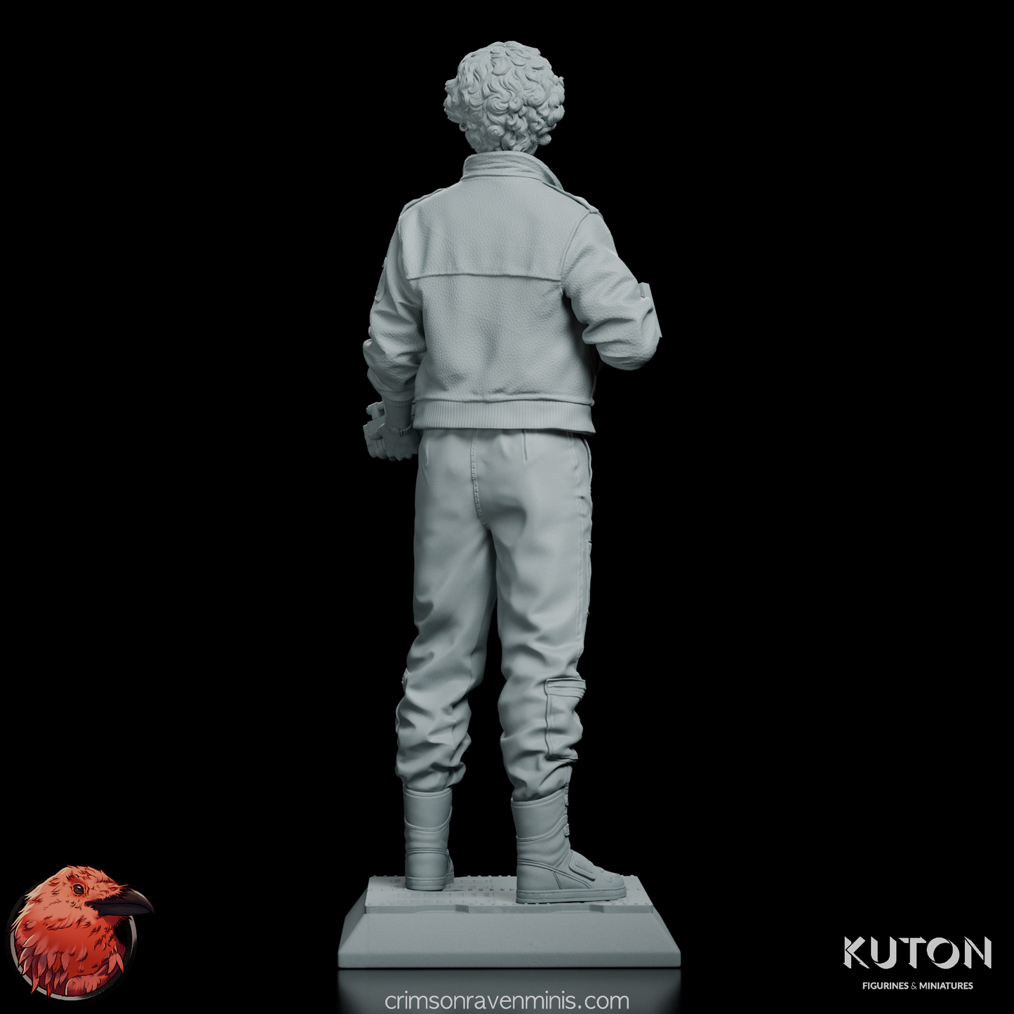 Back view of Ripley figure model kit, displaying detailed textures on the jacket and pants.