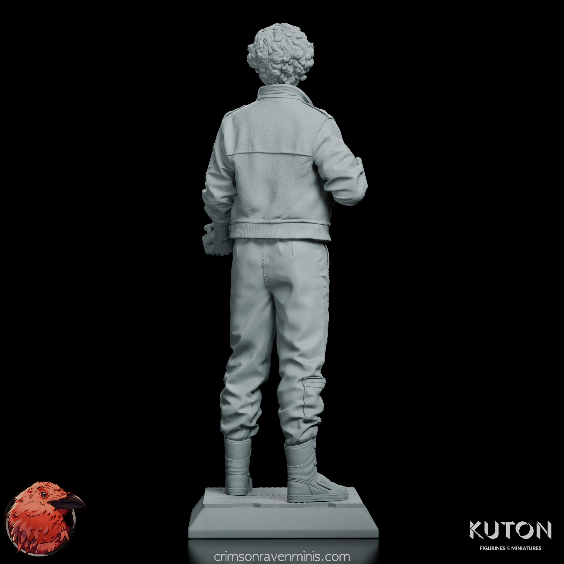 Back view of Ripley figure model kit, displaying detailed textures on the jacket and pants.