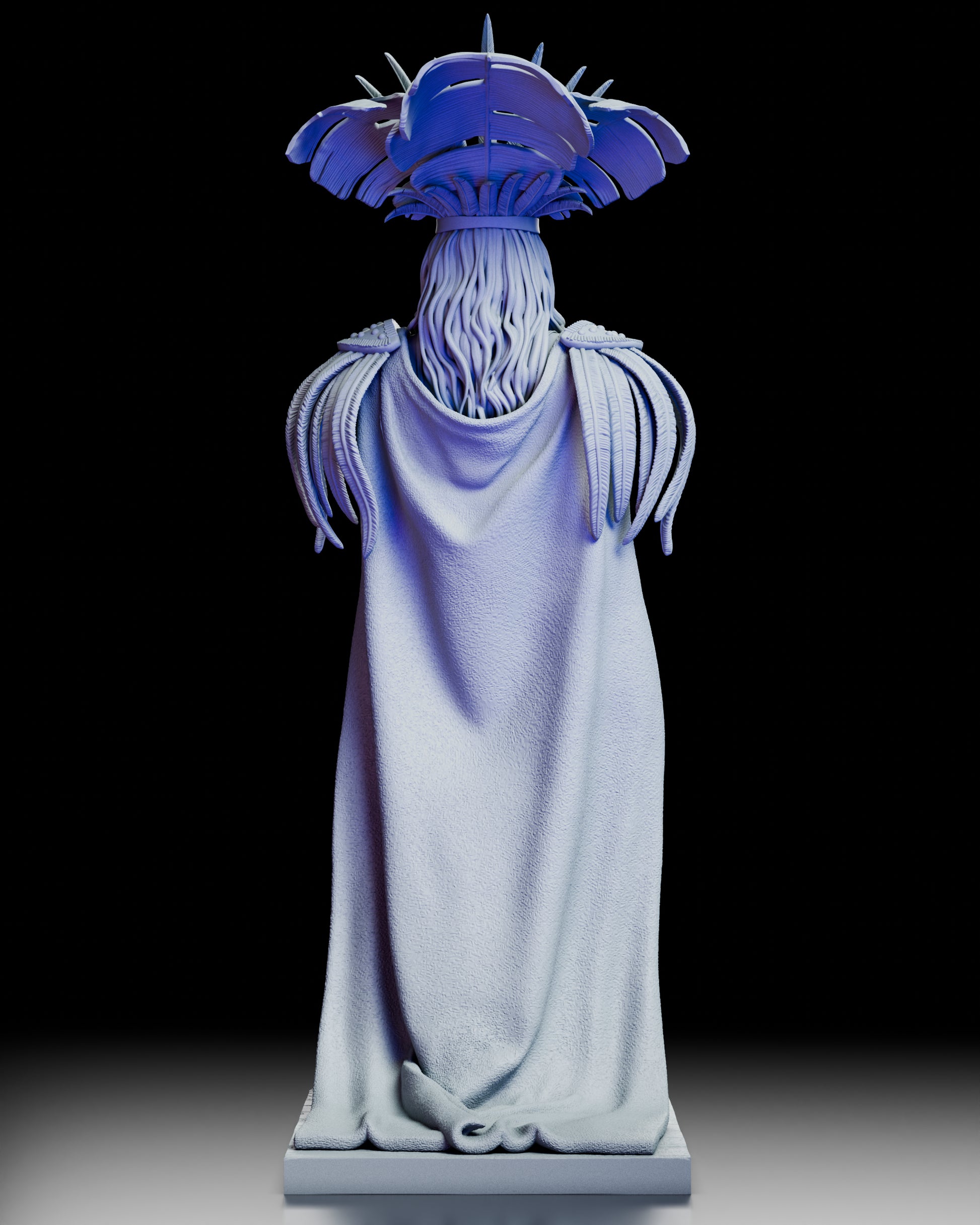 Back view of Santanico Pandemonium figure model kit showing detailed cape and flowing hair sculpted in high-quality resin