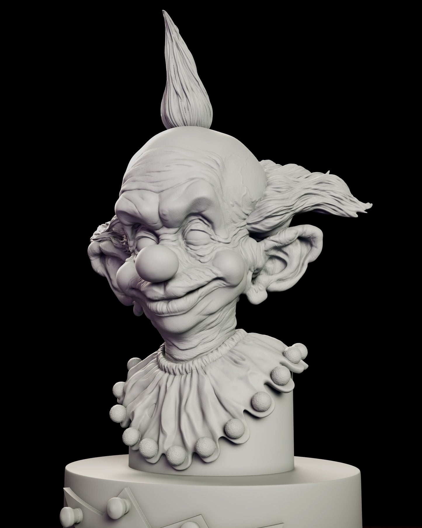 Angled close view of the Shorty bust figure model kit showing the hair drawn up into a point, the shaggy side sweeps and one enormous wrinkled ear