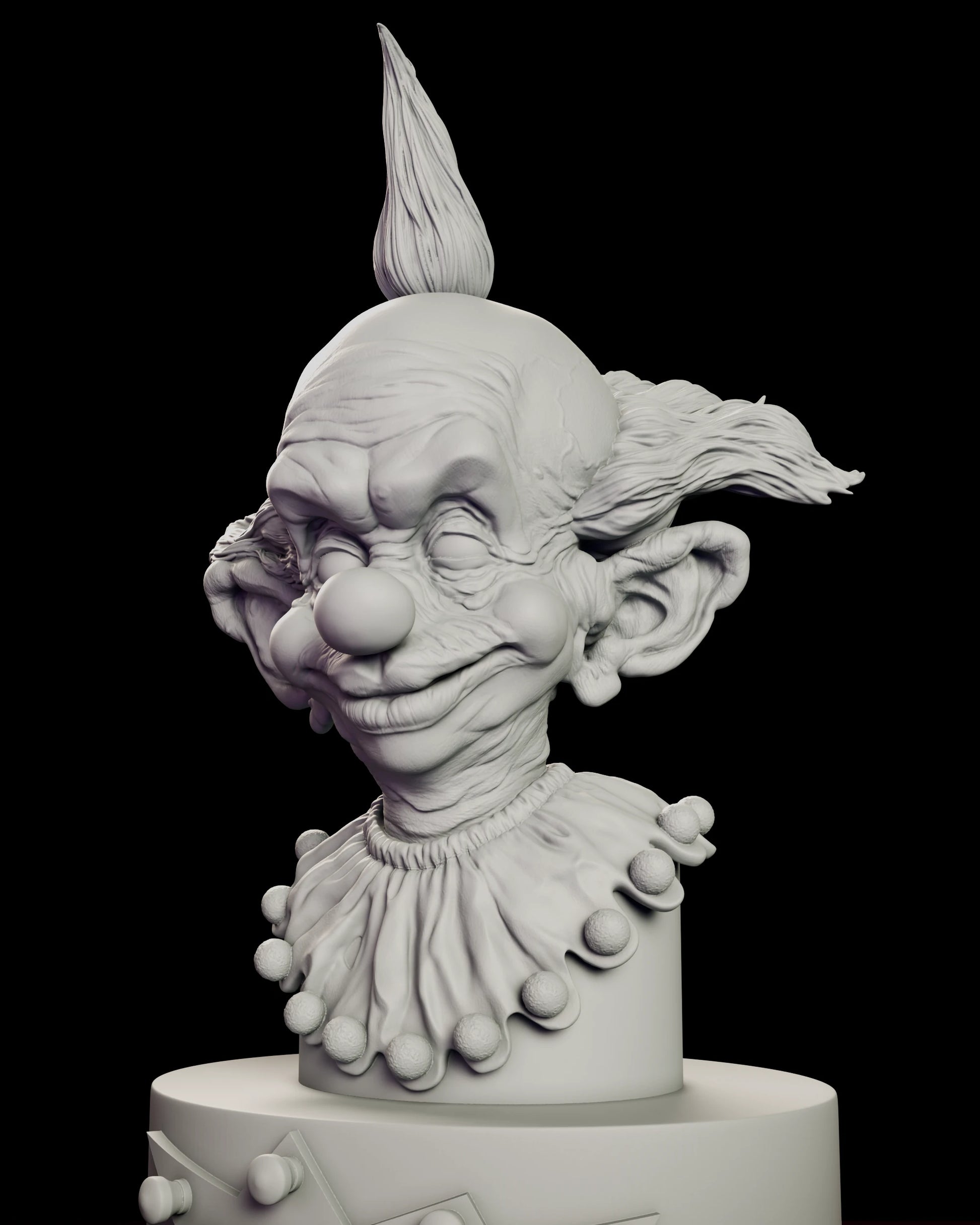 Angled close view of the Shorty bust figure model kit showing the hair drawn up into a point, the shaggy side sweeps and one enormous wrinkled ear