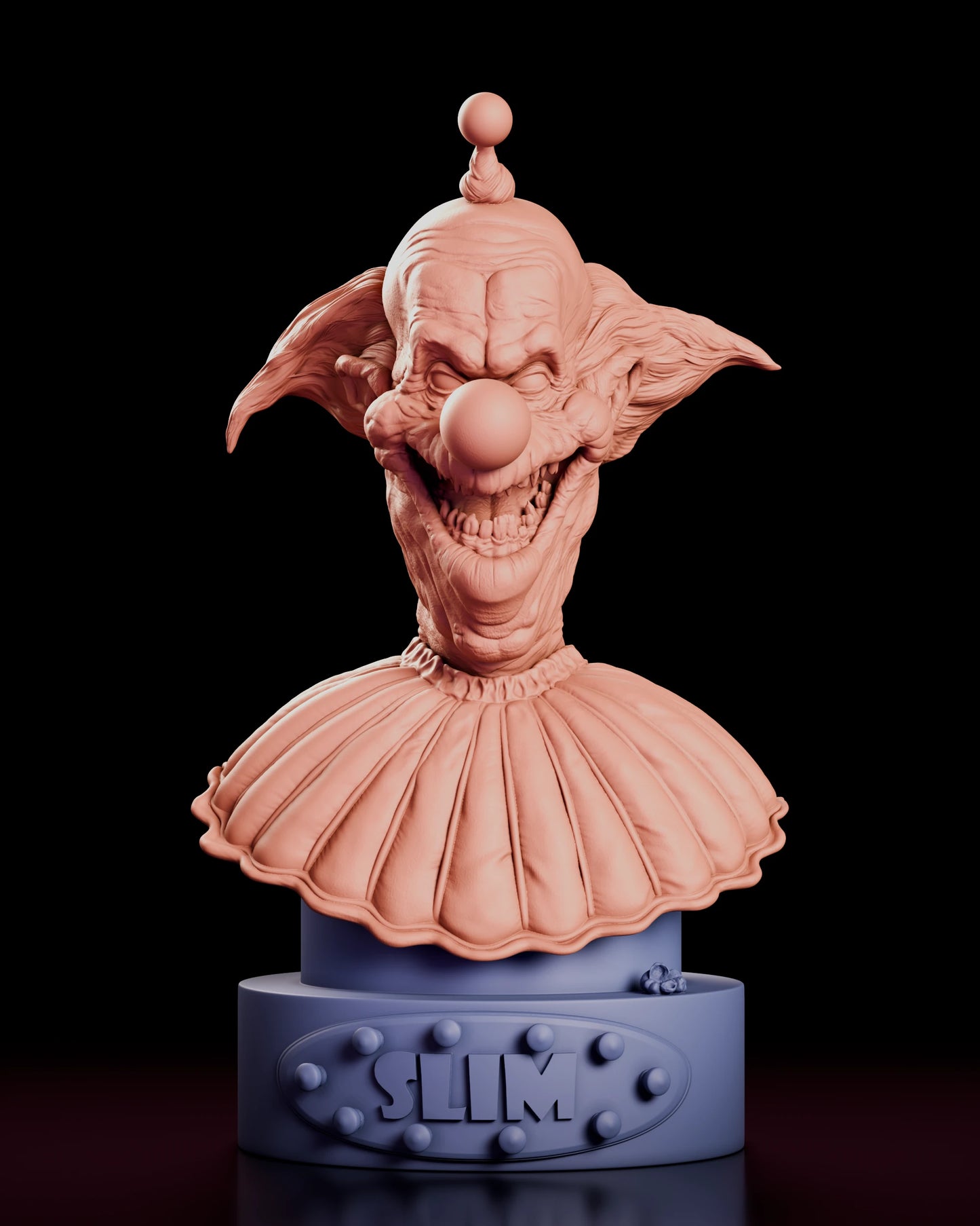 Parts breakdown of the Slim bust figure model kit showing the head and collar as one component and the lettered plinth as the other