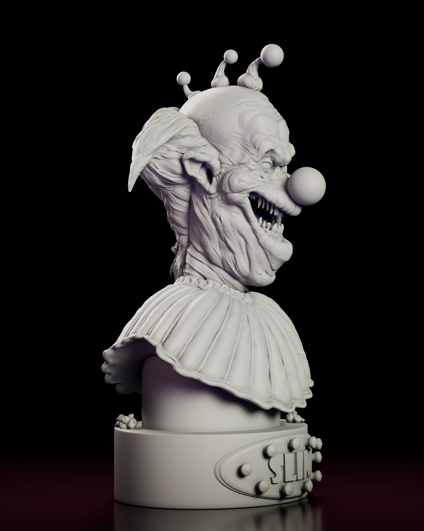 Right side view of the Slim bust figure model kit showing the profile of the jaw, the pointed ear and the hair swept back behind it