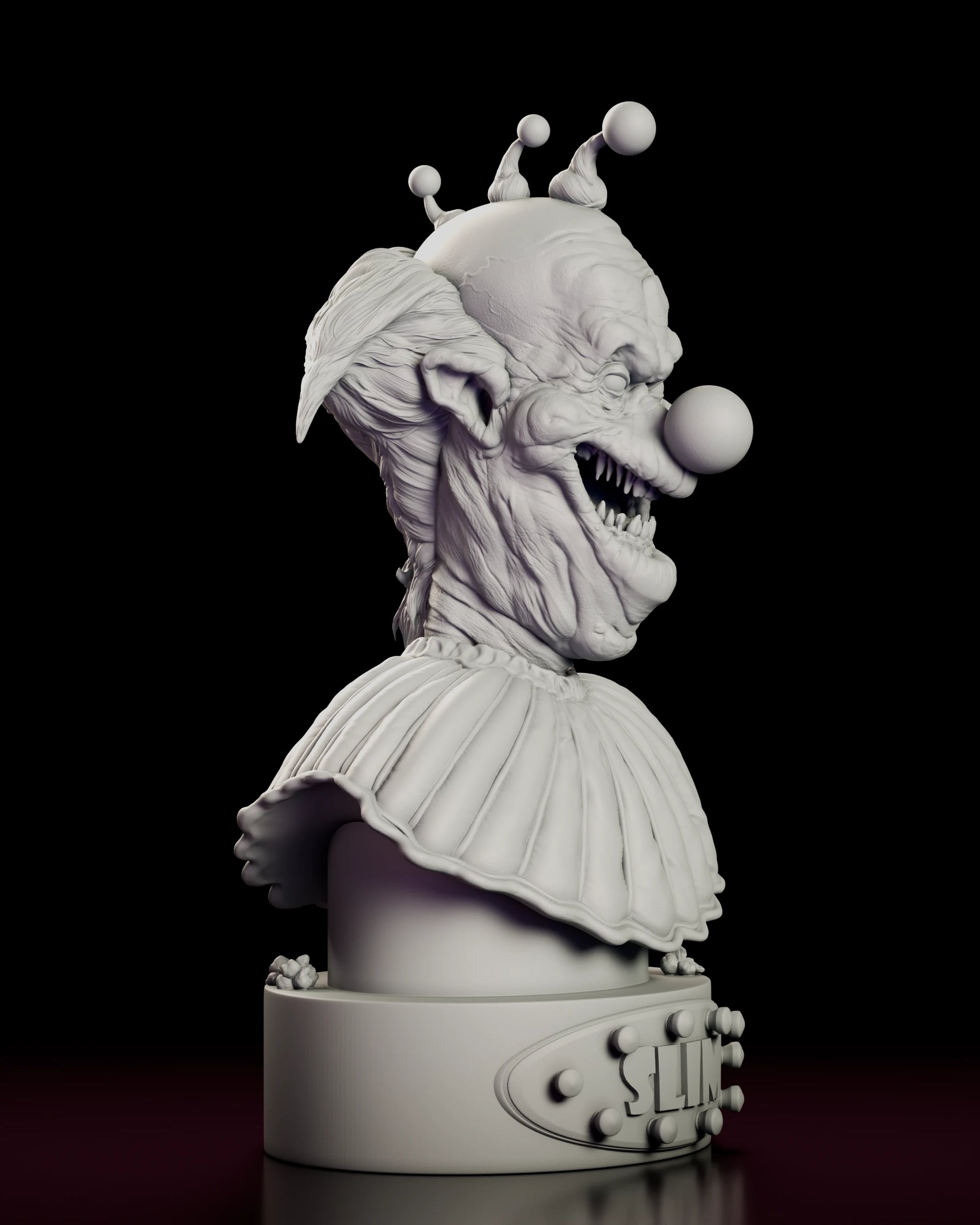 Right side view of the Slim bust figure model kit showing the profile of the jaw, the pointed ear and the hair swept back behind it