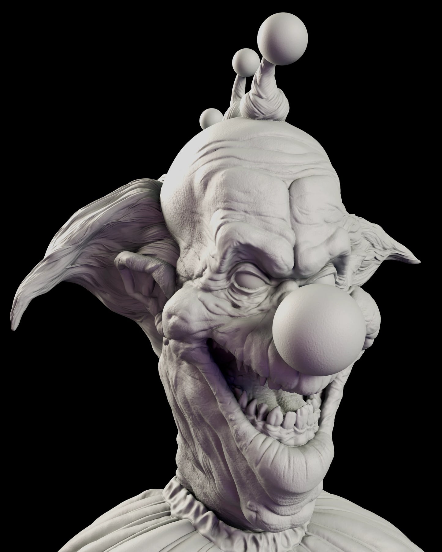 Portrait view of the Slim bust figure model kit capturing the creased domed skull, spherical nose and the double row of tapering teeth