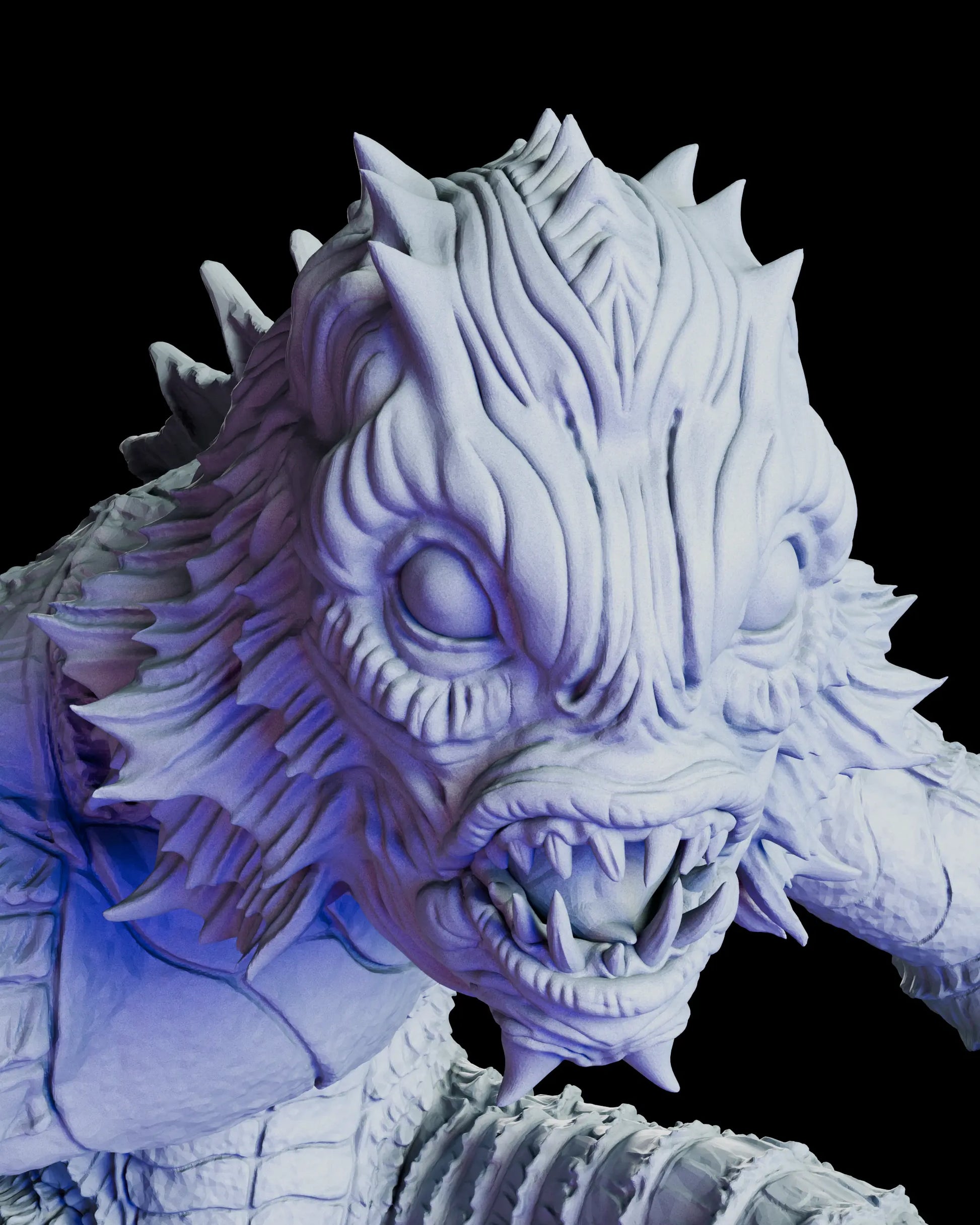 Alternate head portrait for The Creature figure model kit featuring an open-mouthed snarling expression with sharp teeth and pronounced facial fins.