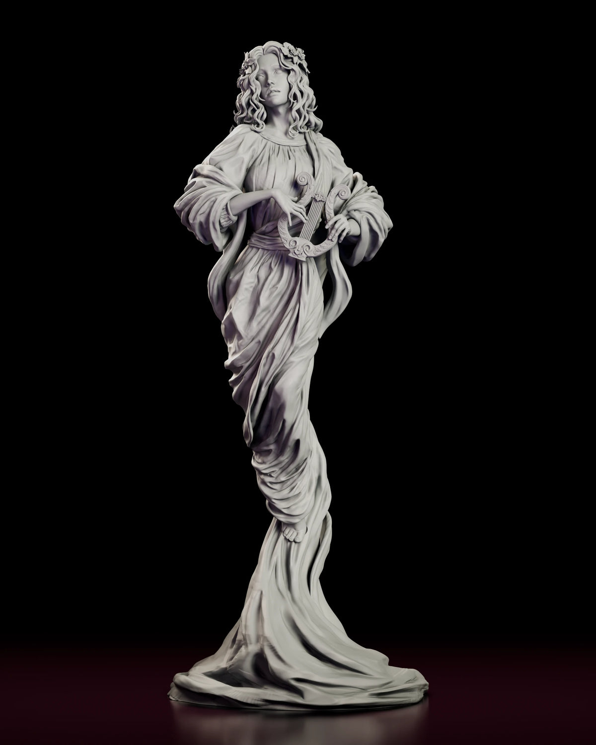 Front view of The Eternal Muse figure model kit standing in robes that pool into the base
