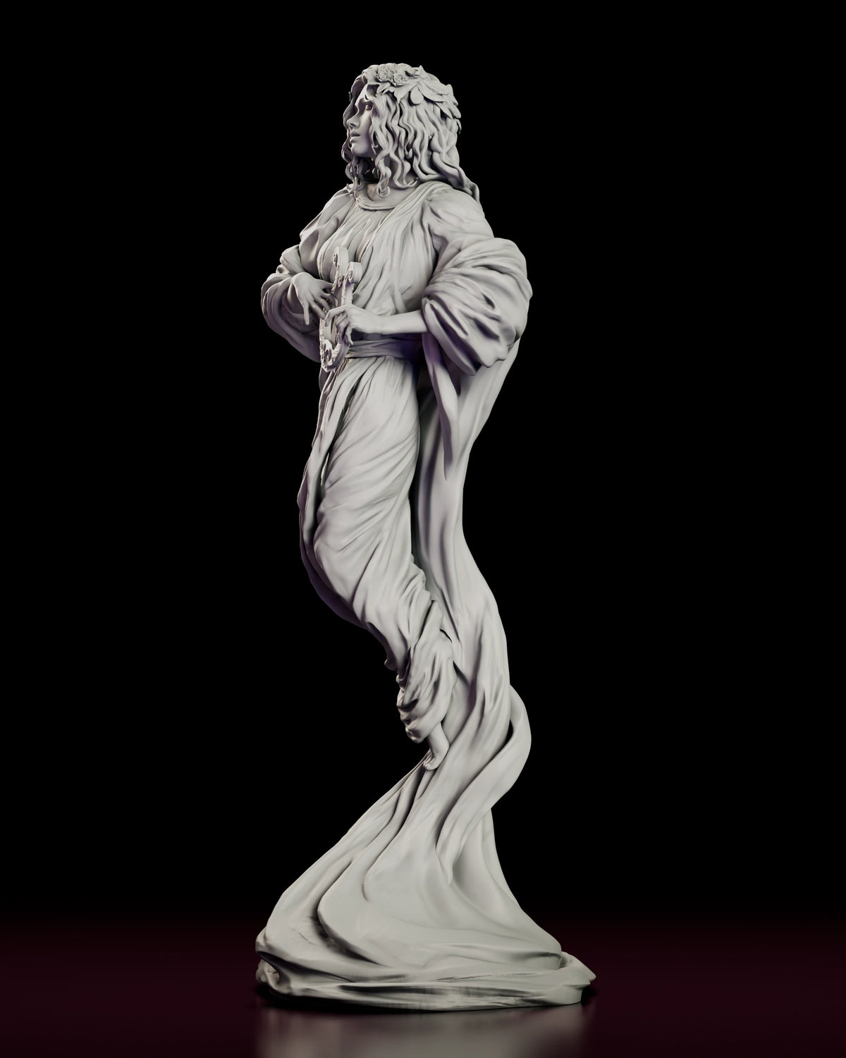 Left side view of The Eternal Muse with the lyre and the spiralling drapery