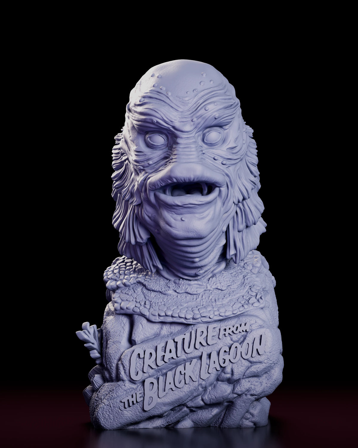 Parts breakdown of the Gill Man bust figure model kit with bust and base shown in separate colours