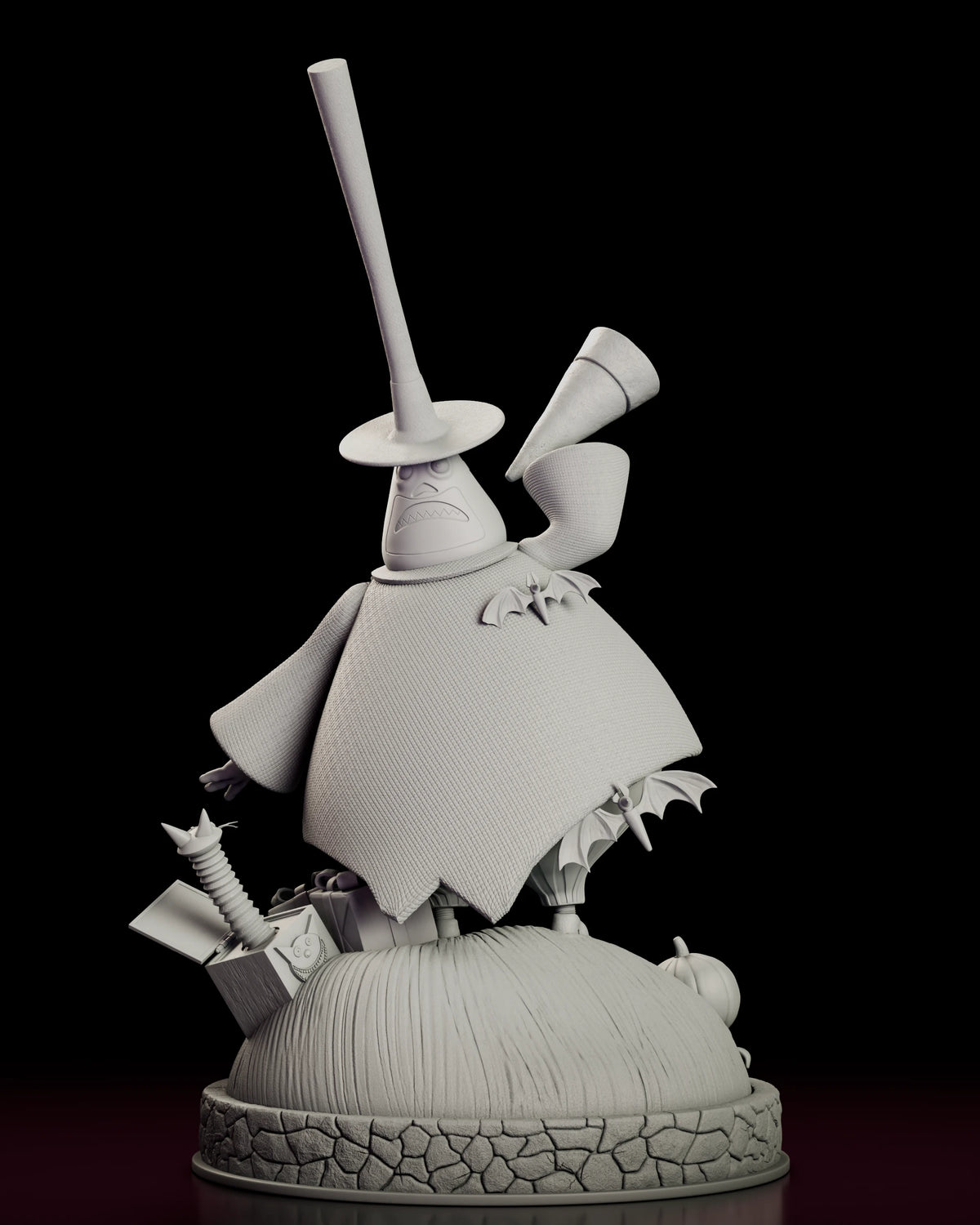 Rear view of the Mayor figure model kit showing the back of the coat and the cobblestone rim of the base