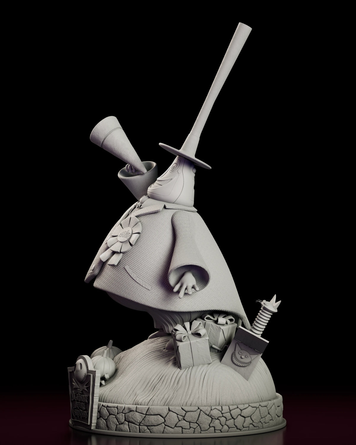 Left side view of the Mayor figure model kit showing the raised arm and the height of the hat above his head