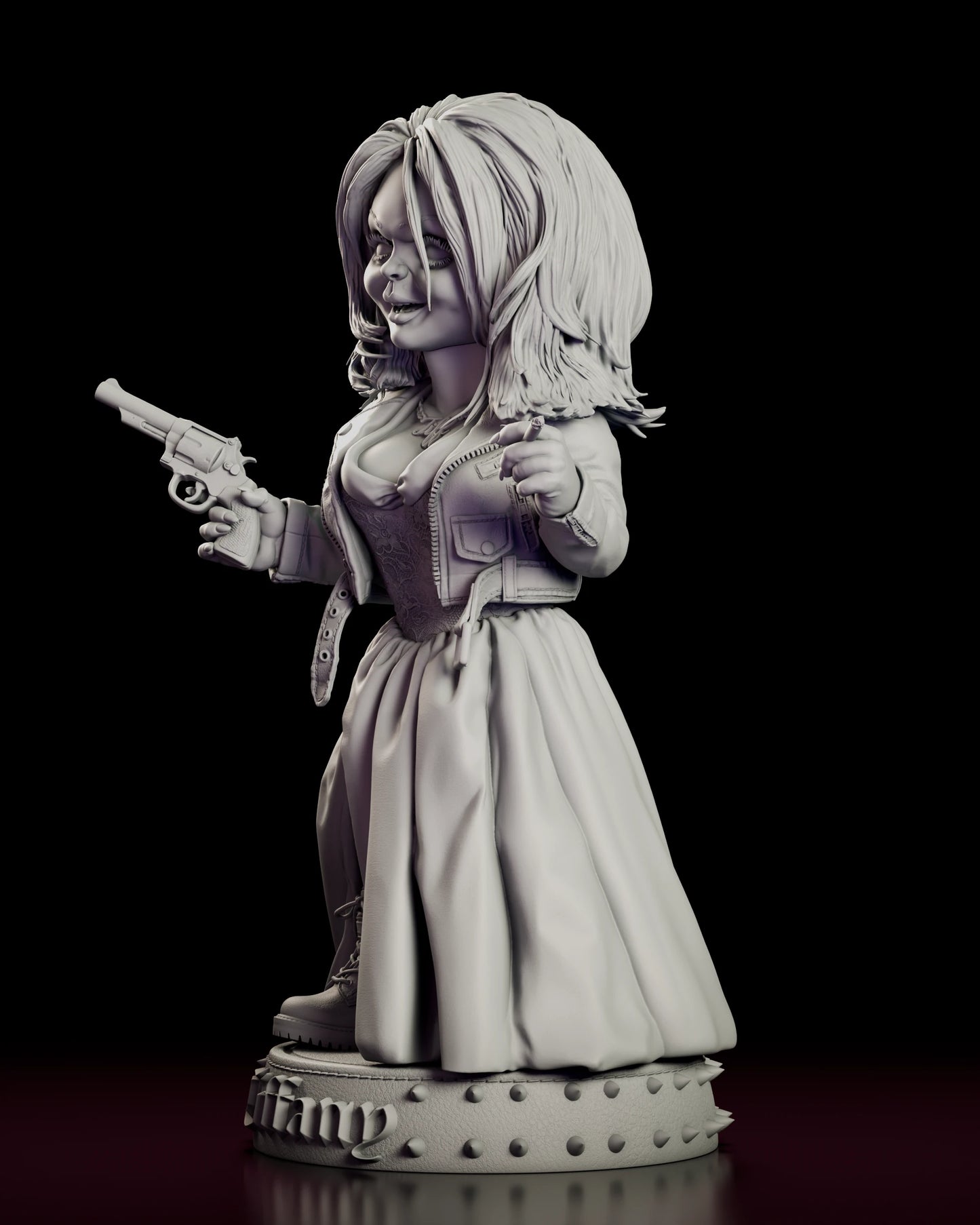 Left side view of the Tiffany figure model kit showing the cigarette hand, the split skirt and the laced combat boot