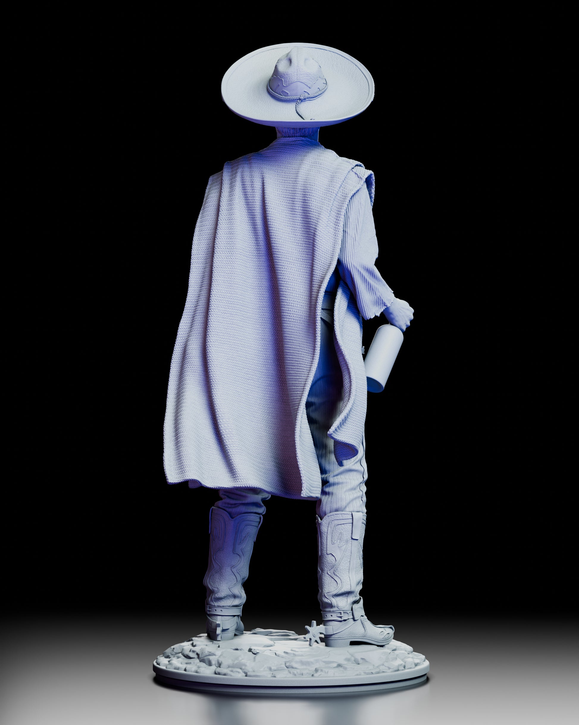 Rear view of the Tuco Ramirez western outlaw figure model kit showcasing the detailed poncho and cowboy attire