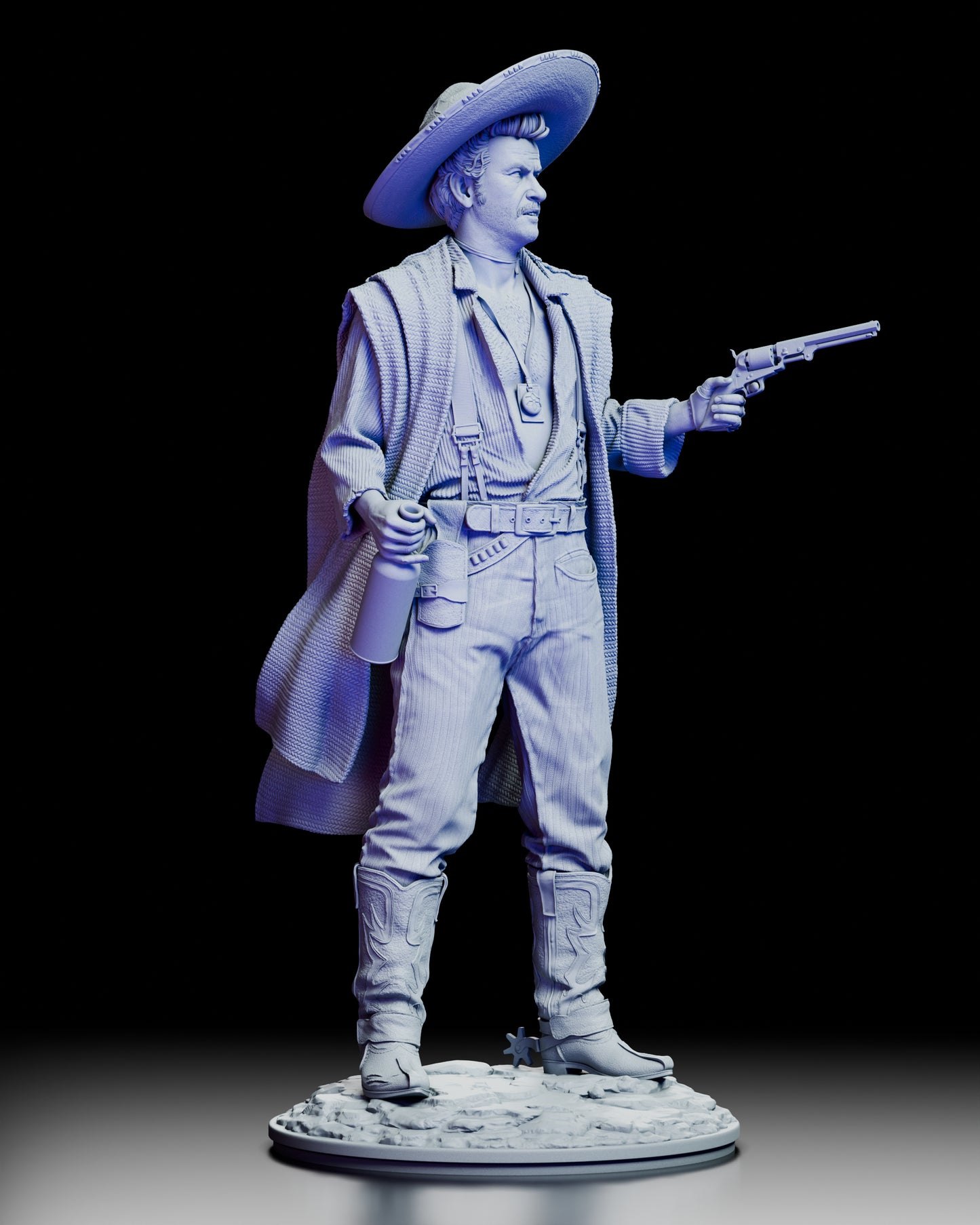 Right angled view of the Tuco Ramirez western outlaw figure model kit displaying the gunslinger stance and western outfit details