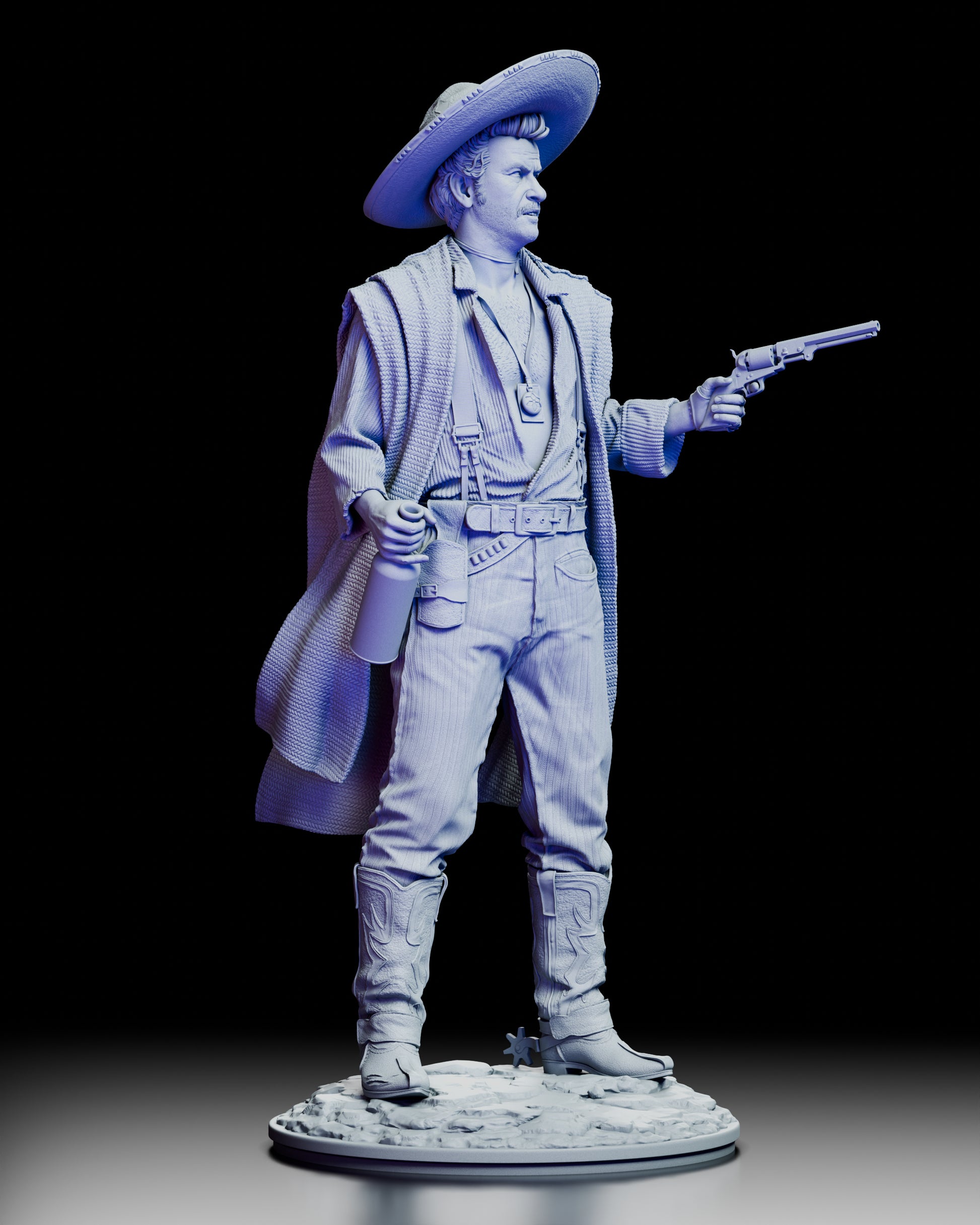 Right angled view of the Tuco Ramirez western outlaw figure model kit displaying the gunslinger stance and western outfit details