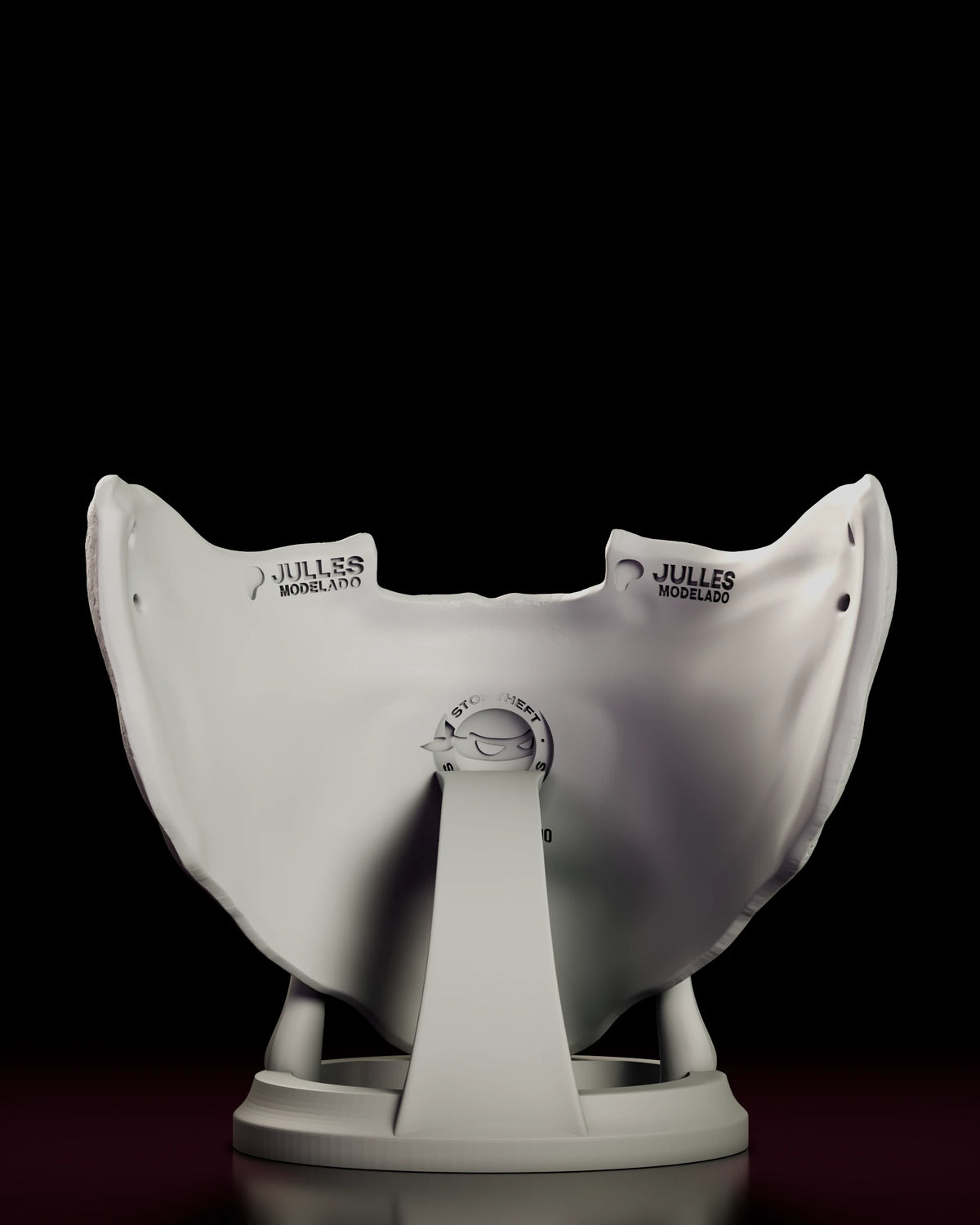 Back view of the Twisty the Clown mask figure model kit showing the inside of the mask and the stand