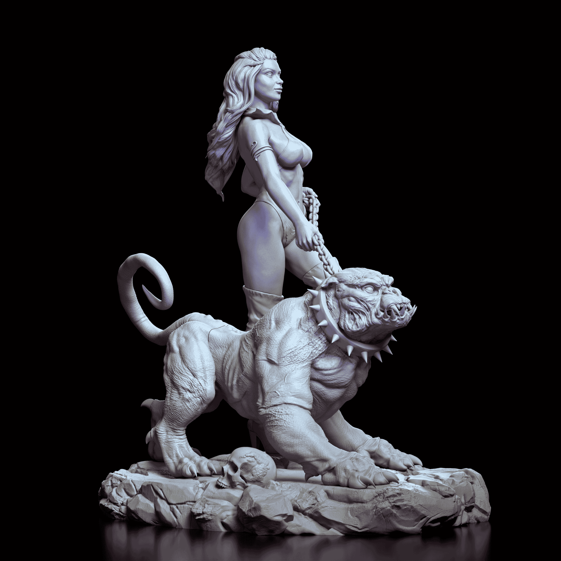 Right profile of Crimson Huntress resin figure with detailed creature and vampiric bodysuit