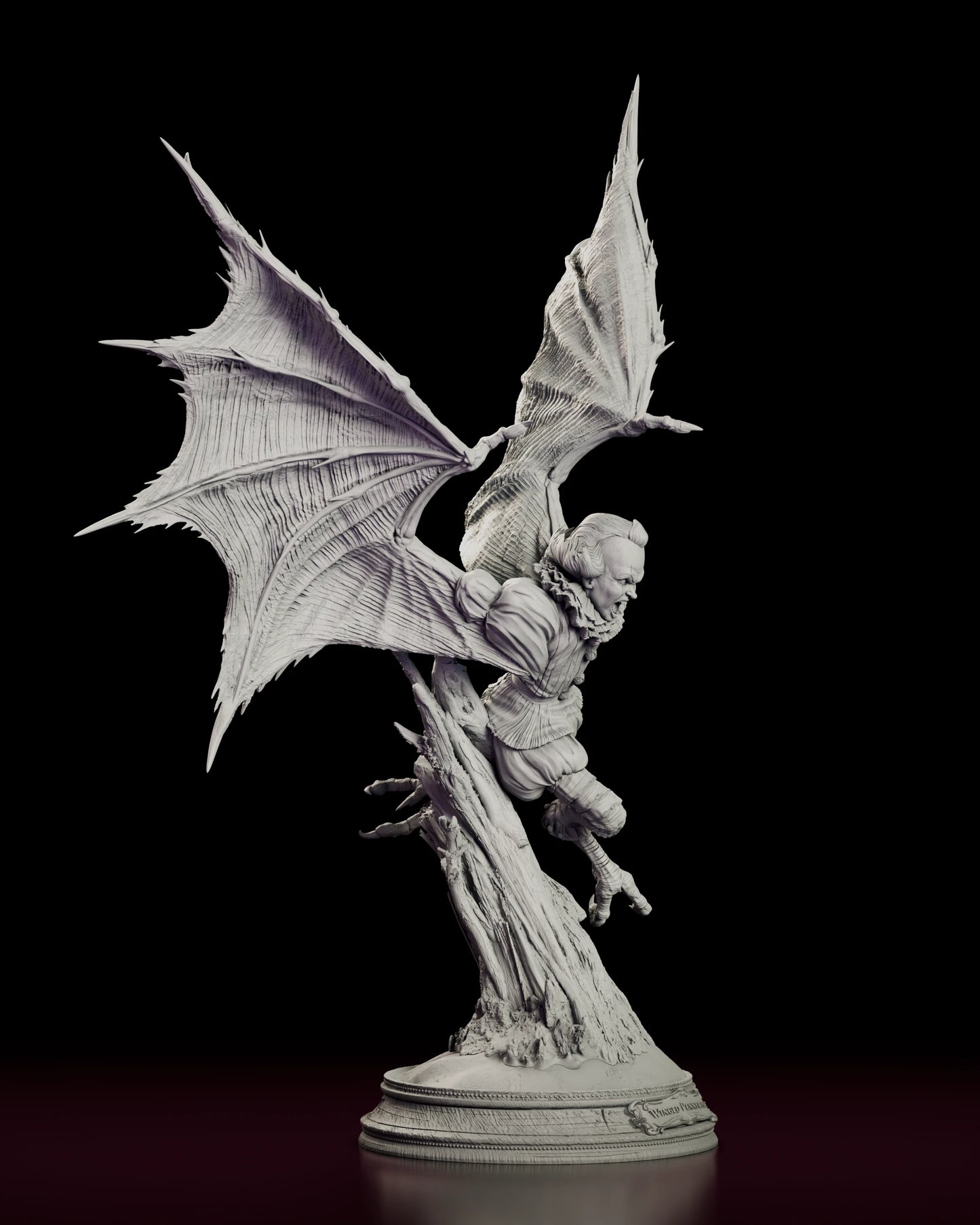 Right side view of the Winged Pennywise figure model kit with taloned feet 