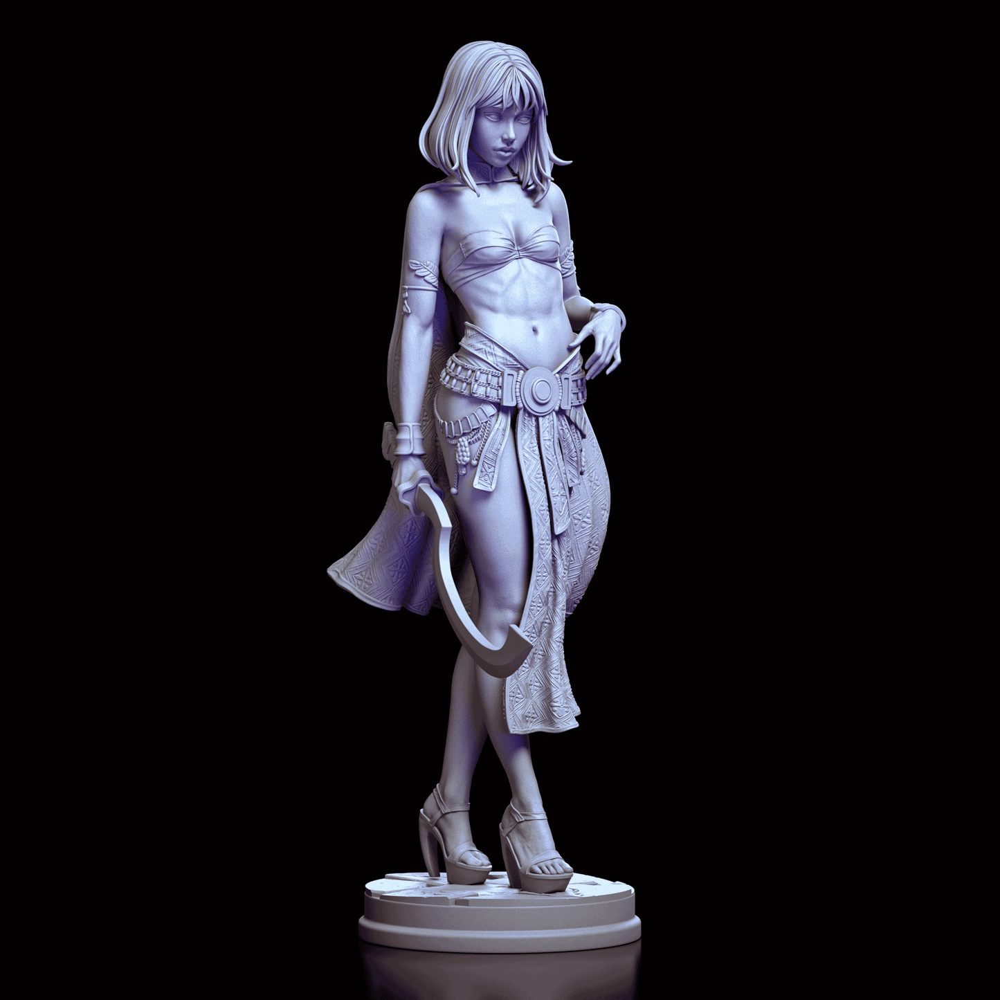Right side view of Zahara figure kit, highlighting her sculpted torso, hip armor, and dynamic silhouette.