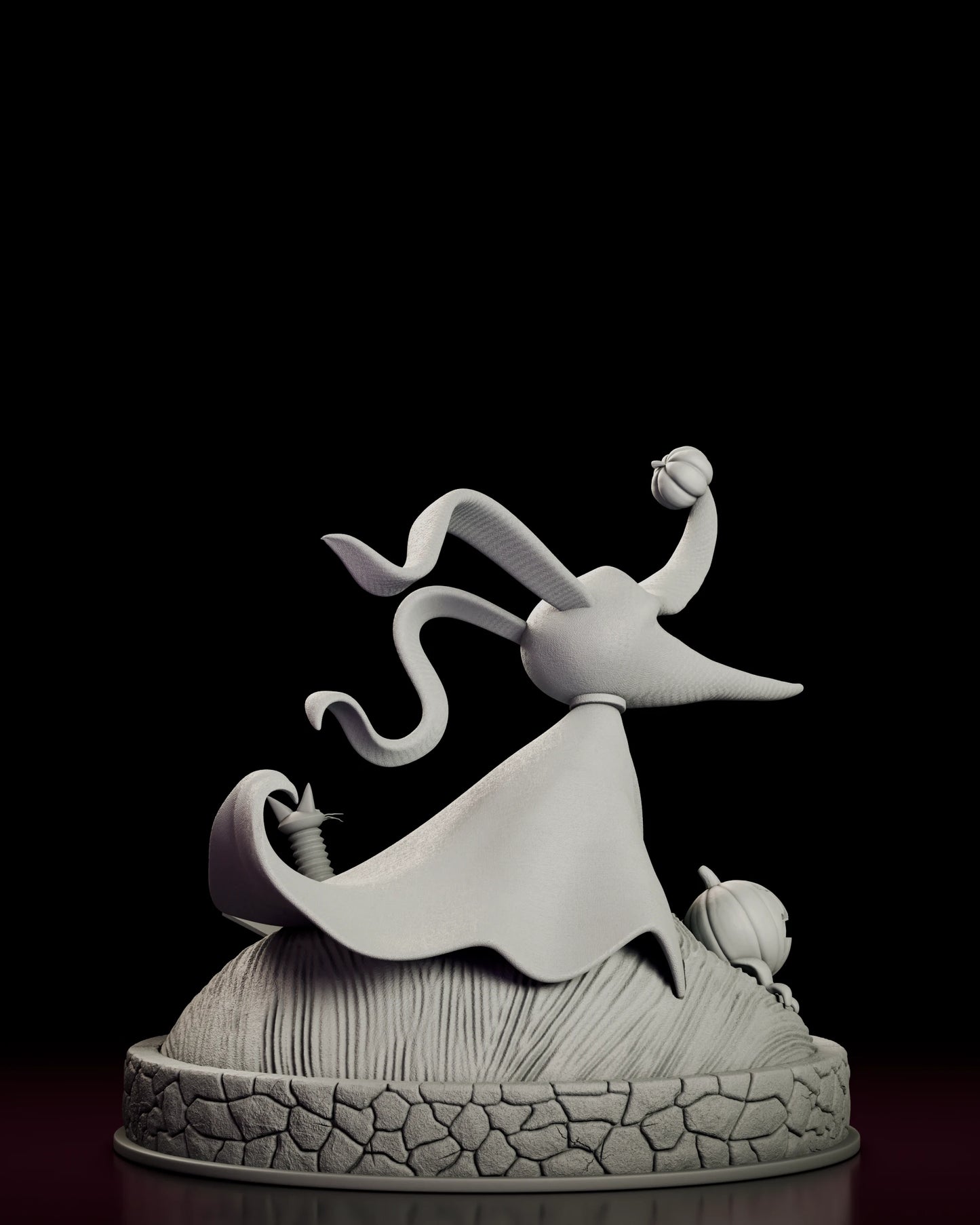 Rear view of the Zero figure model kit showing the trailing edge of the sheet above the cobblestone base