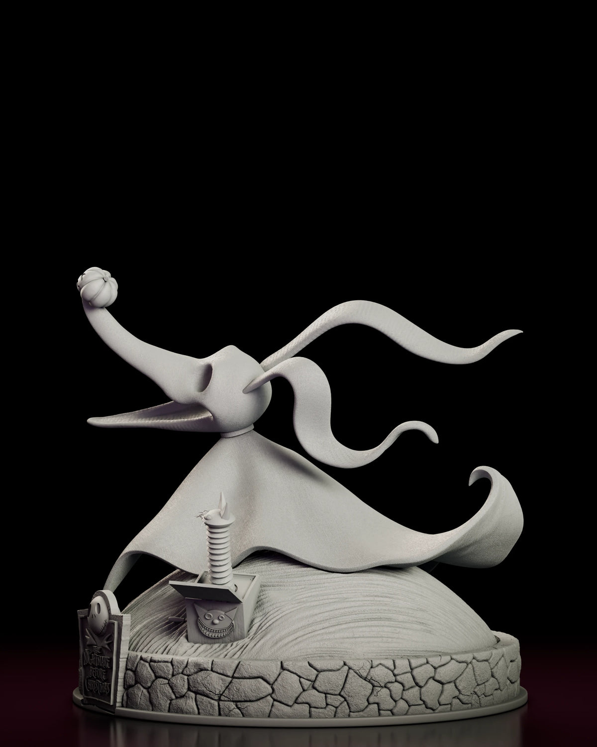 Left side view of the Zero figure model kit showing the pumpkin nose held forward ahead of the body
